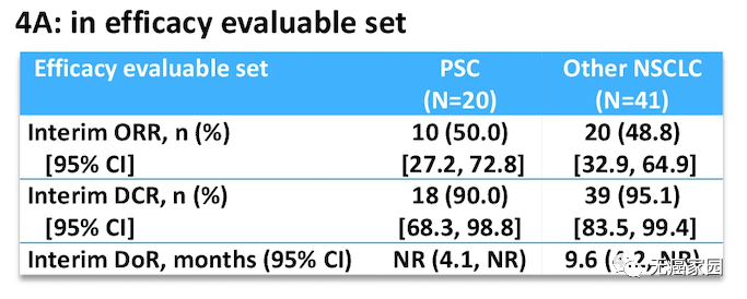 疗效评价集中PSC和其他NSCLC亚型患者的疗效