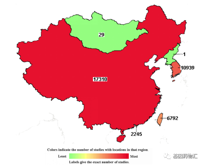 2020年东亚临床研究分布图