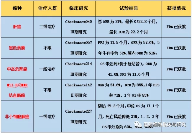 纳武单抗+伊匹木单抗联合疗法获批的适应症