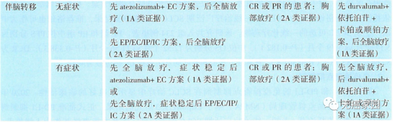 2020年COCO小细胞肺癌诊疗指南中关于脑转移的治疗方案