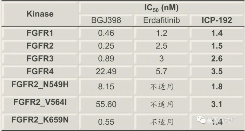 IC50是指FGFR激酶活性被抑制一半时抑制剂的浓度