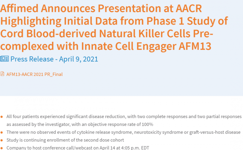 2021年AACR大会上关于NK细胞治疗肿瘤的报道