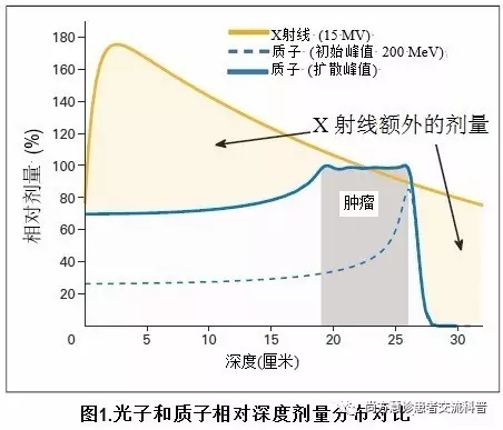 光子和质子相对深度剂量分布