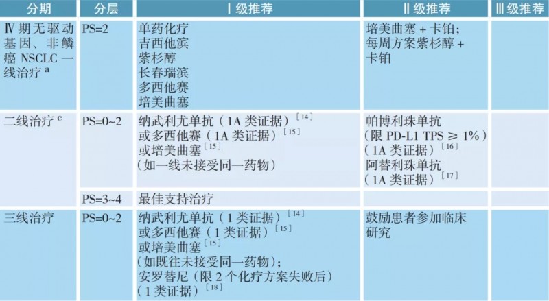 Ⅳ期无驱动基因、非鳞癌非小细胞肺癌治疗方案