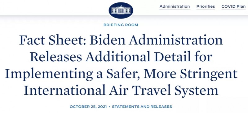 白宫发布实施新的国际航空旅行政策