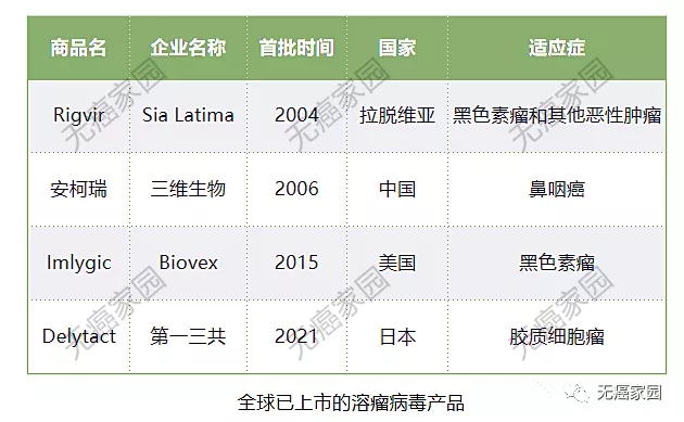 全球已经上市的溶瘤病毒疗法