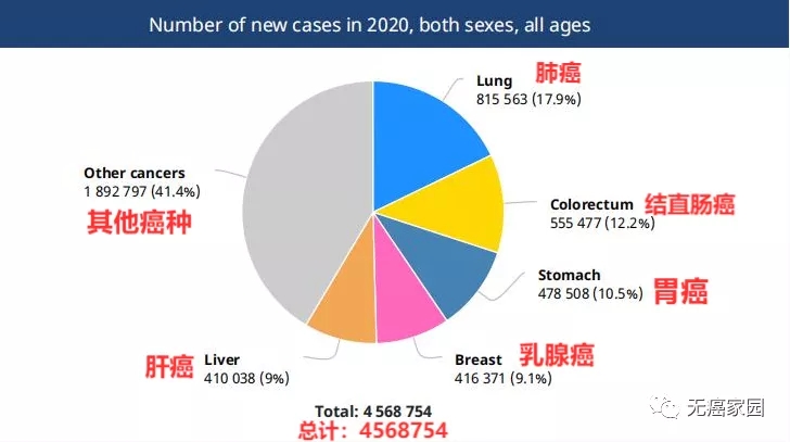 2020年中国癌症新发病例数前十的癌症类型