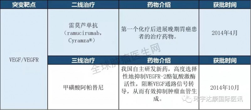 VEGF/VEGFR突变的胃癌治疗方案