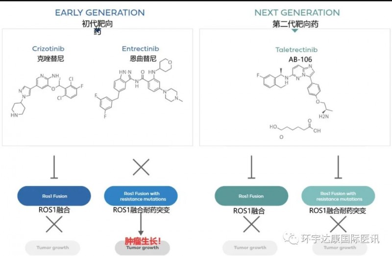 ROS1第一代靶向药和第二代靶向药分子结构对比