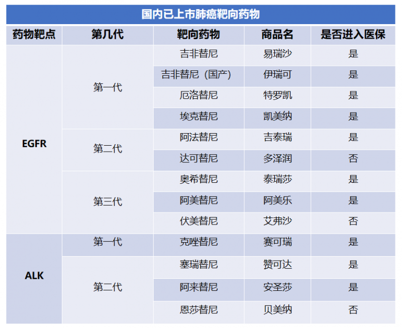 国内上市的肺癌靶向治疗药物