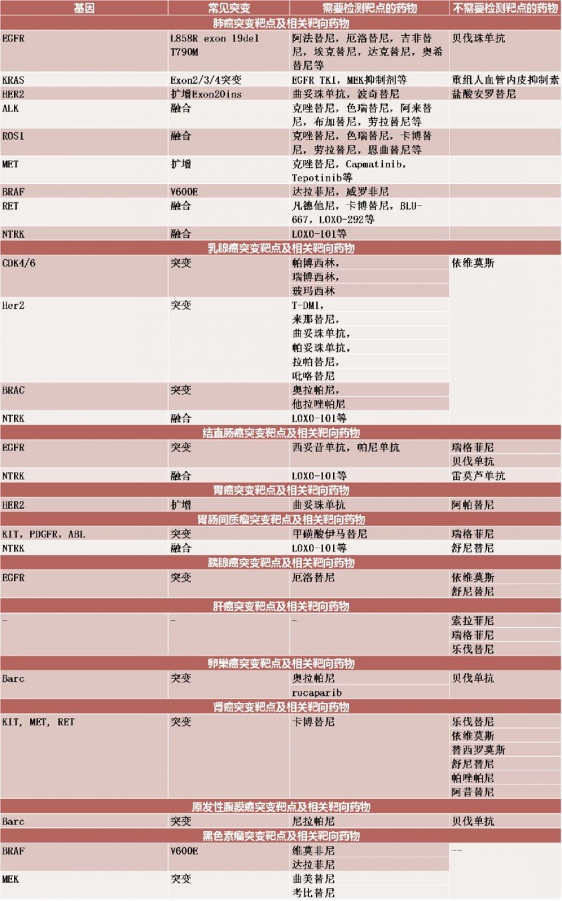 基因突变和靶向药物一览表