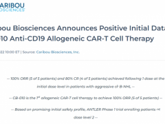 同种异体抗CD19 CAR-T细胞疗法CB-010,在治疗复发/难治性B细胞非霍奇金淋巴瘤患者的1期临床试验中获得积极结果