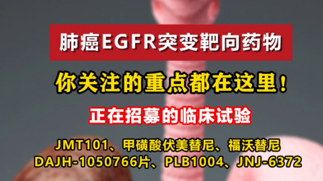 肺癌EGFR突变靶向药物，你关注的重点都在这里！在研药物JMT101、甲磺酸伏美替尼、福沃替尼DAJH-1050766片、PLB1004、JNJ-6372等 #肺癌EGFR #肺癌 #非小细胞肺癌