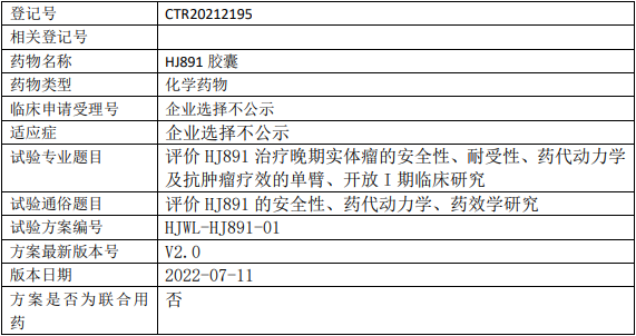 HJ891临床试验