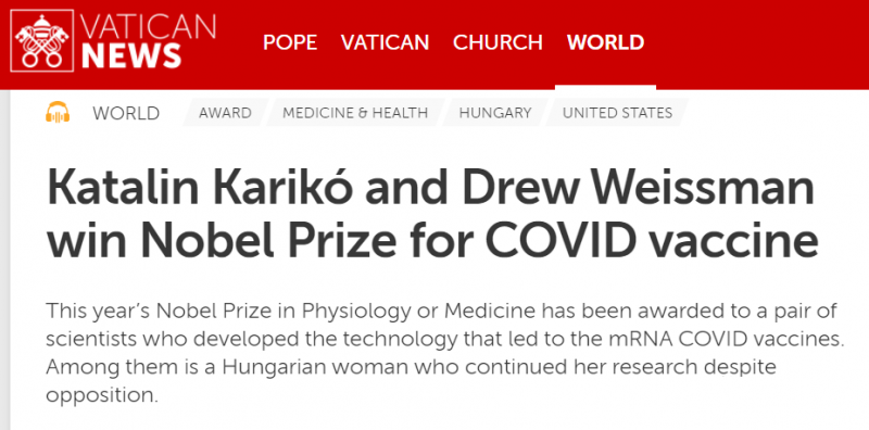 mRNA疫苗获得诺贝尔奖
