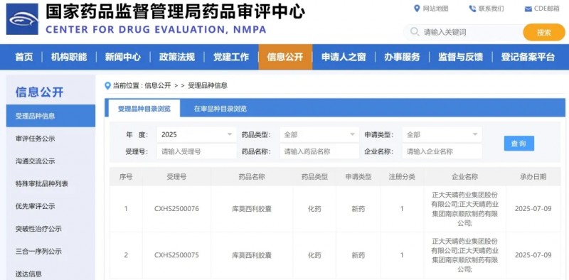 库莫西利新适应症申请被受理