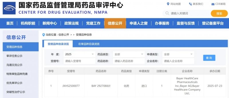 BAY2927088在中国申请上市