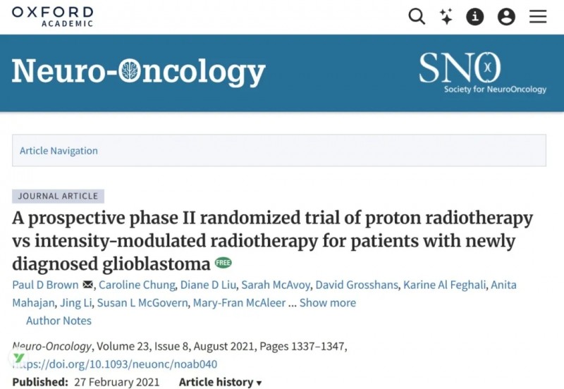 Neuro-oncology杂志报道质子治疗胶质母细胞瘤