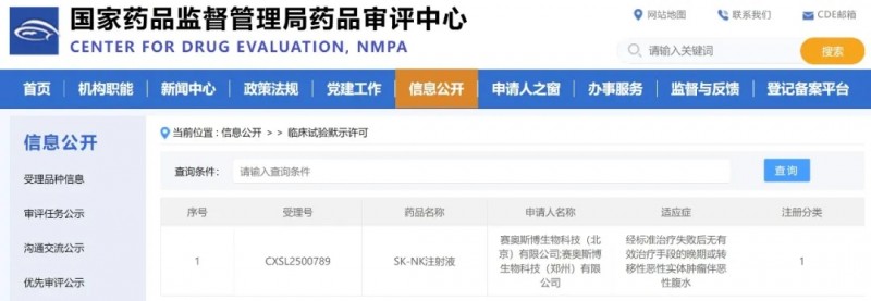 SK-NK注射液临床试验申请获批