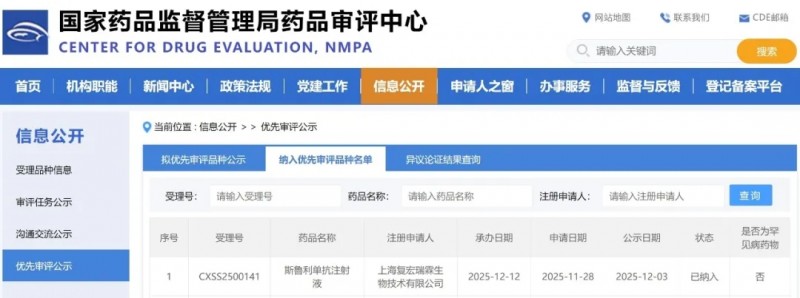 斯鲁利单抗申报上市