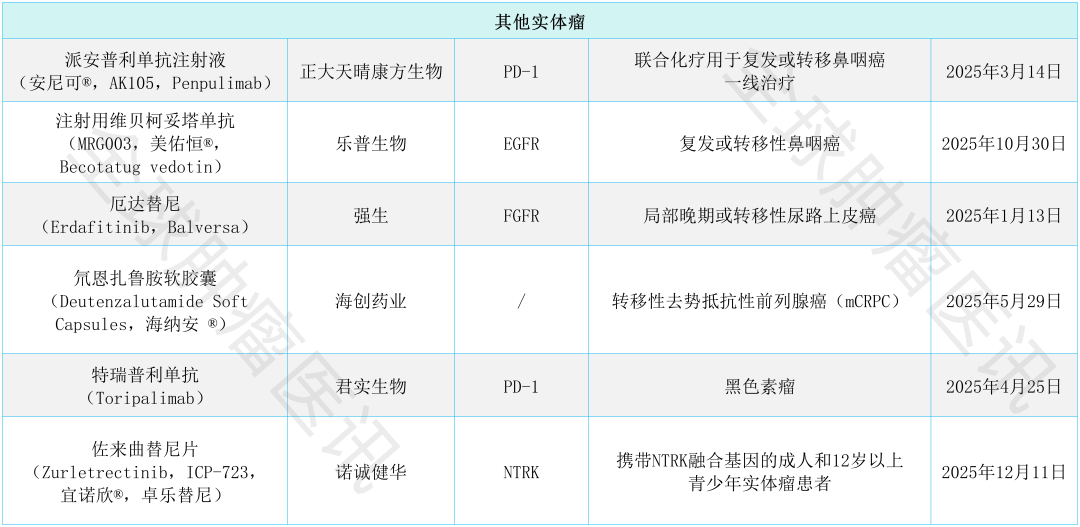 中国上市的实体瘤新药