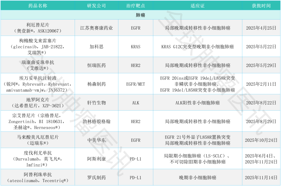 中国上市的肺癌新药