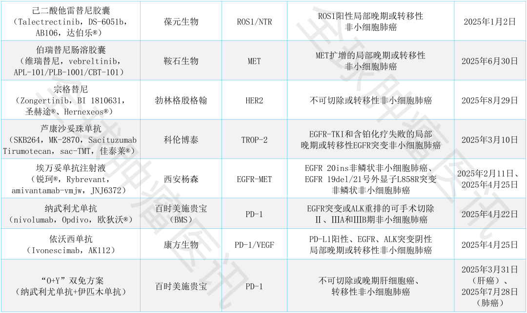 中国上市的肺癌新药