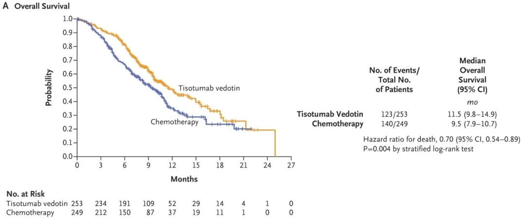 维替索妥尤单抗治疗宫颈癌的总生存期数据